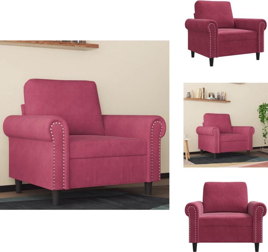 VidaXL Fauteuil Fauteuils Bank Zitstoel Fauteuil 60 cm fluweel wijnrood - Foto 3