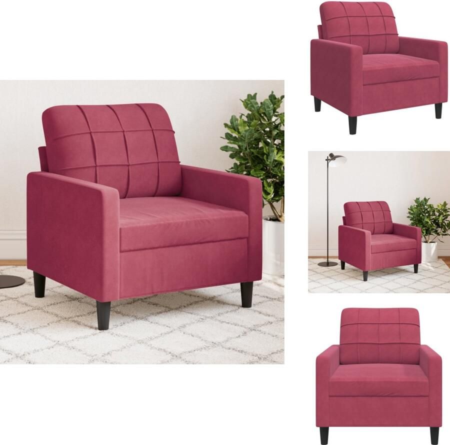 VidaXL Fauteuil Fauteuils Bank Zitstoel Fauteuil 60 cm fluweel wijnrood - Foto 2
