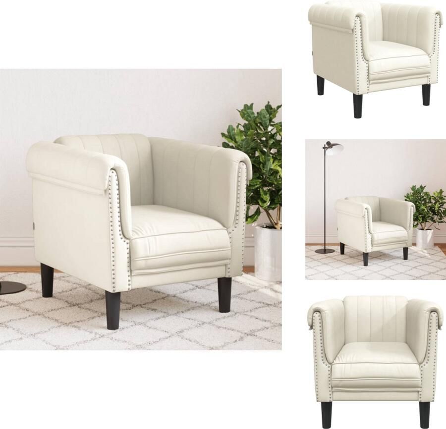 The Living Store Fauteuil fluweel crèmekleurig Fauteuil Fluweel Creme Lounge Relaxstoel - Foto 2