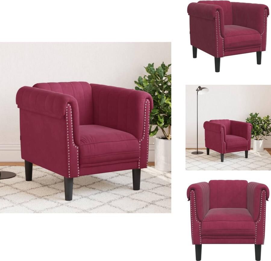 VidaXL Fauteuil Fluweel Wijnrood Comfortabel Fauteuil Fluweel Stoffen Lounge Stoel Vintage Fauteuil Moderne Fauteuil - Foto 2