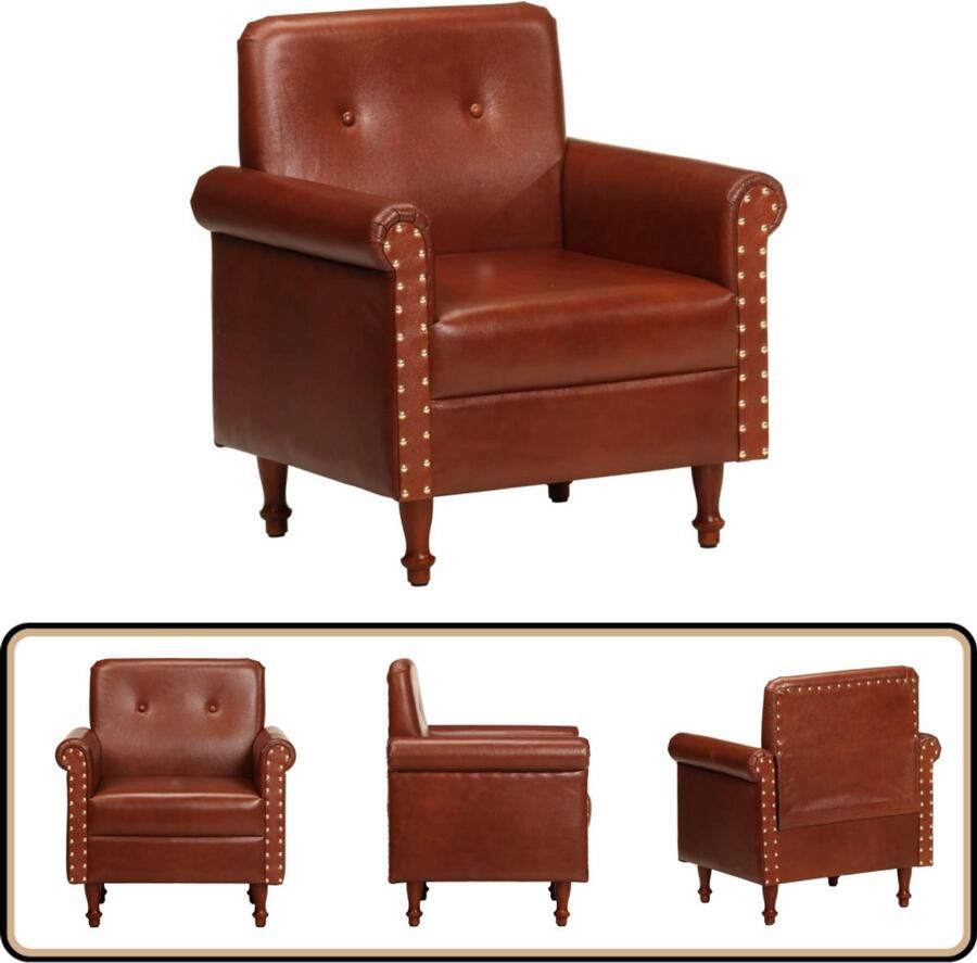 VidaXL Kuipstoel Echt Leer Bruin 70x54x73 cm Luxe Kuipstoel Lederen Fauteuil Geitenleer Relaxfauteuil Designstoelen - Foto 2