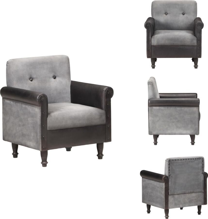 VidaXL Fauteuil Fauteuils Kuipstoel Kuipstoelen Kuipstoel echt leer en canvas zwart