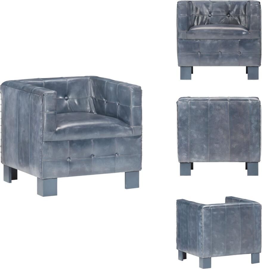 VidaXL Kuipstoel Luxe Grijs Geitenleer Massief mangohout 63x58x58 cm Fauteuil