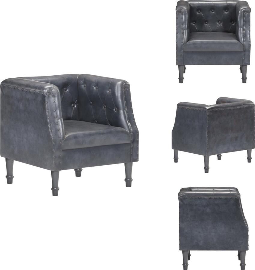 VidaXL Fauteuil Retro Geitenleer Grijs 60 x 57 x 64 cm Fauteuil - Foto 2