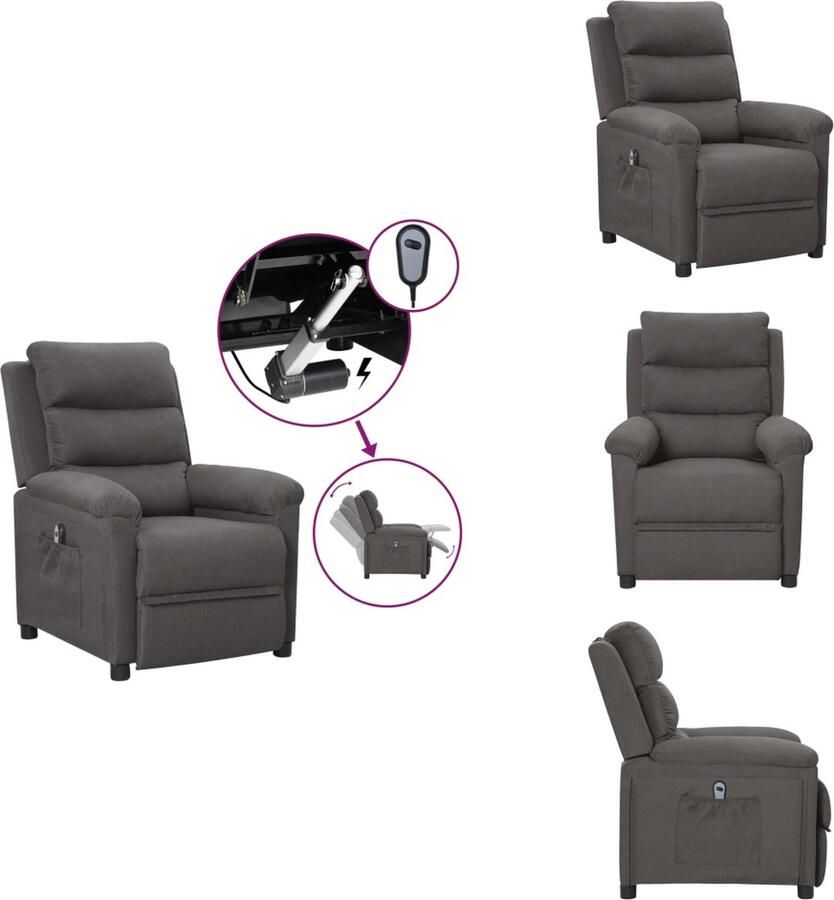 VidaXL Fauteuil Fauteuils Leunstoel Armstoel Fauteuil elektrisch verstelbaar stof donkergrijs - Foto 2