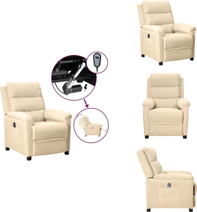 VidaXL Fauteuil Fauteuils Leunstoel Armstoel Fauteuil verstelbaar elektrisch stof crèmekleurig