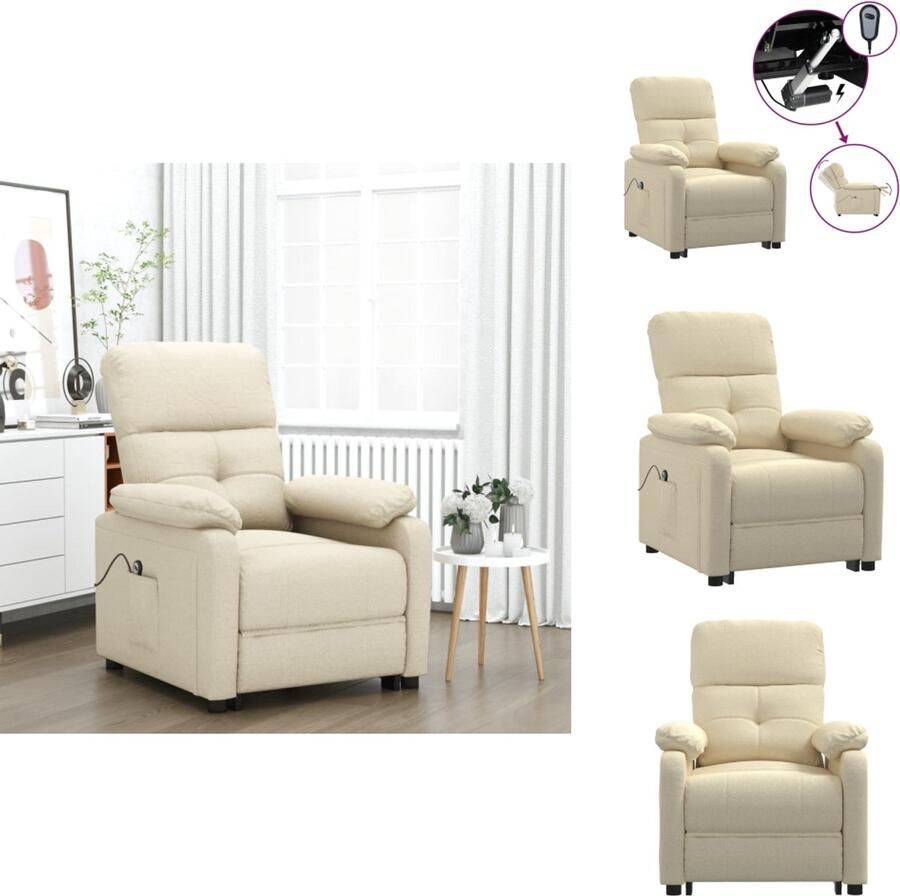 VidaXL Fauteuil Fauteuils Leunstoel Armstoel Fauteuil verstelbaar elektrisch stof crèmekleurig