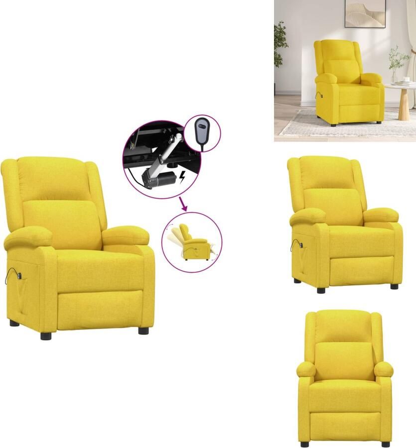 VidaXL Elektrisch Verstelbare Fauteuil Geel 70x90.5x98.5 cm Verstelbare Rugleuning en Voetensteun Schuimvulling Fauteuil
