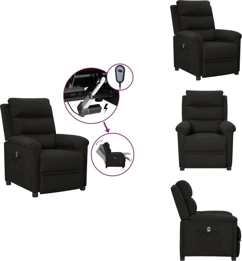 VidaXL Fauteuil Fauteuils Leunstoel Armstoel Fauteuil verstelbaar elektrisch stof zwart - Foto 3