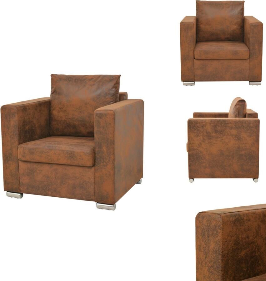 VidaXL Fauteuil Houten Frame Vintage Suède-Look 82 x 73 x 82 cm Bruin Fauteuil
