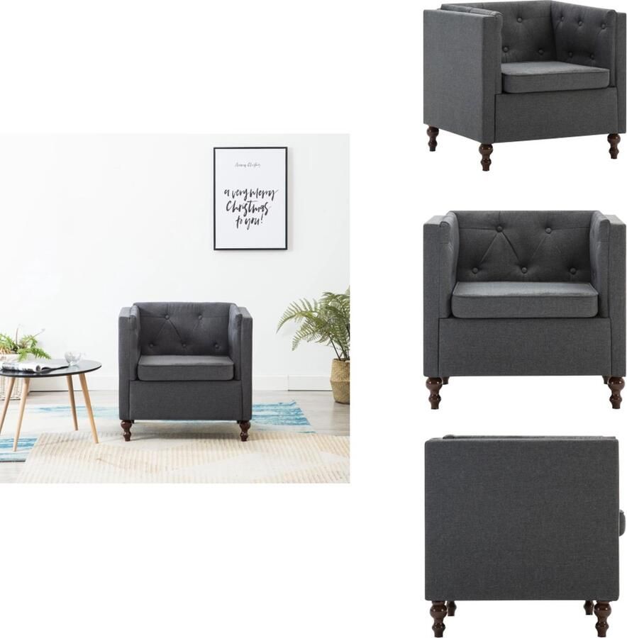 VidaXL Chesterfield Fauteuil Donkergrijs 72 x 68 x 70 cm Houten Frame Polyester Fauteuil