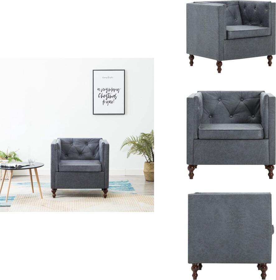 VidaXL Chesterfield Fauteuil Grijs 72 x 68 x 70 cm Houten frame Stoffen bekleding Fauteuil