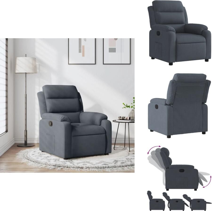 VidaXL Fauteuil Fauteuils Leunstoel Relaxfauteuil Fauteuil verstelbaar fluweel donkergrijs