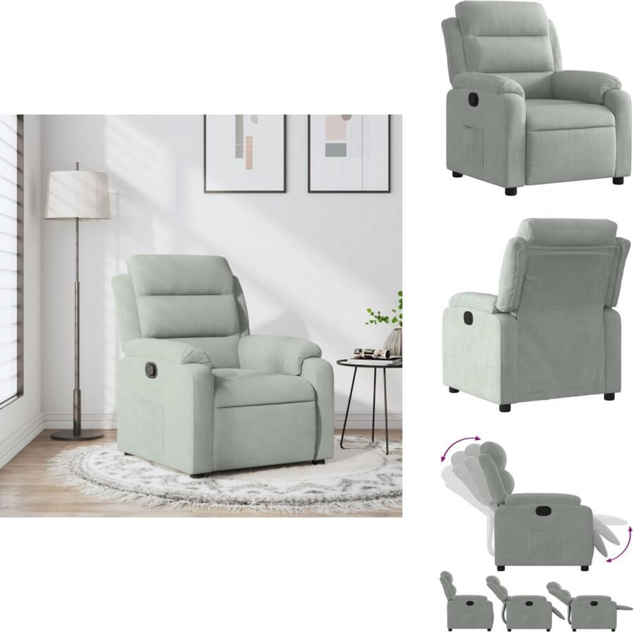 VidaXL Fauteuil Fauteuils Leunstoel Relaxfauteuil Fauteuil verstelbaar fluweel lichtgrijs