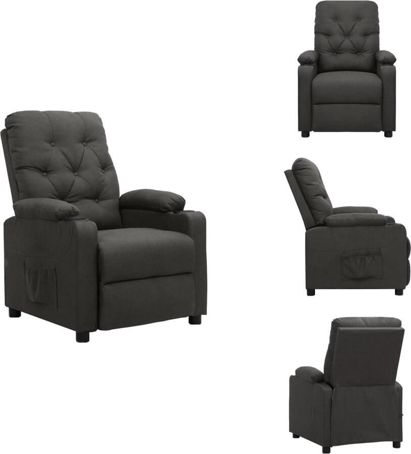 VidaXL Verstelbare Fauteuil Luxe Comfortabel Donkergrijs Stof Metaal 78.5x93x96.5cm Verstelbare rugleuning en voetensteun Fauteuil