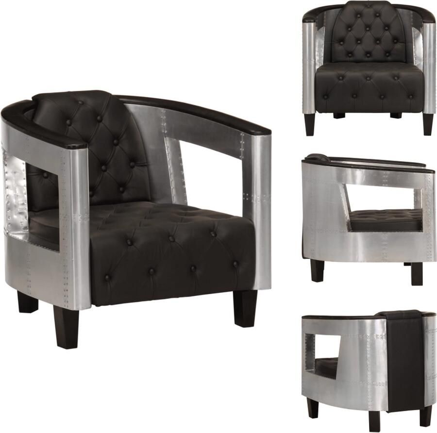 VidaXL Fauteuil Fauteuils Relaxbank Relaxbanken Fauteuil luchtvaartstijl echt leer zwart