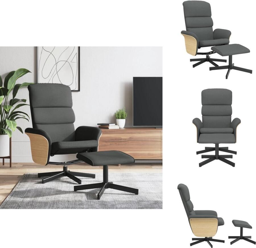 VidaXL Fauteuil Fauteuils Relaxfauteuil Draaifauteuil Fauteuil verstelbaar met voetenbank stof donkergrijs