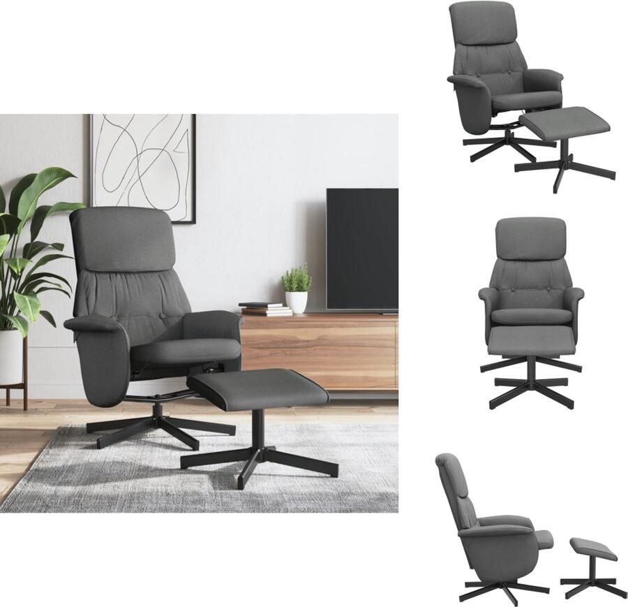 VidaXL Fauteuil Fauteuils Relaxfauteuil Draaifauteuil Fauteuil verstelbaar met voetenbank stof donkergrijs