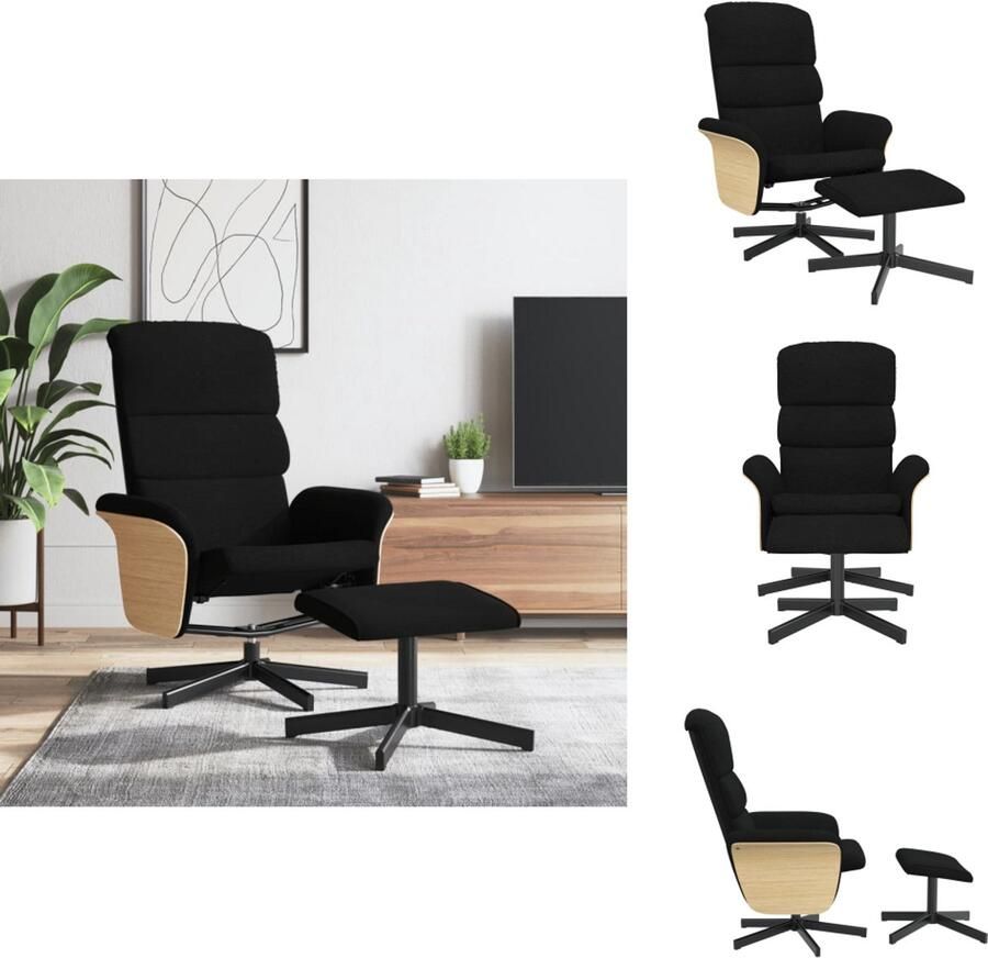 VidaXL Fauteuil Fauteuils Relaxfauteuil Draaifauteuil Fauteuil verstelbaar met voetenbank stof zwart