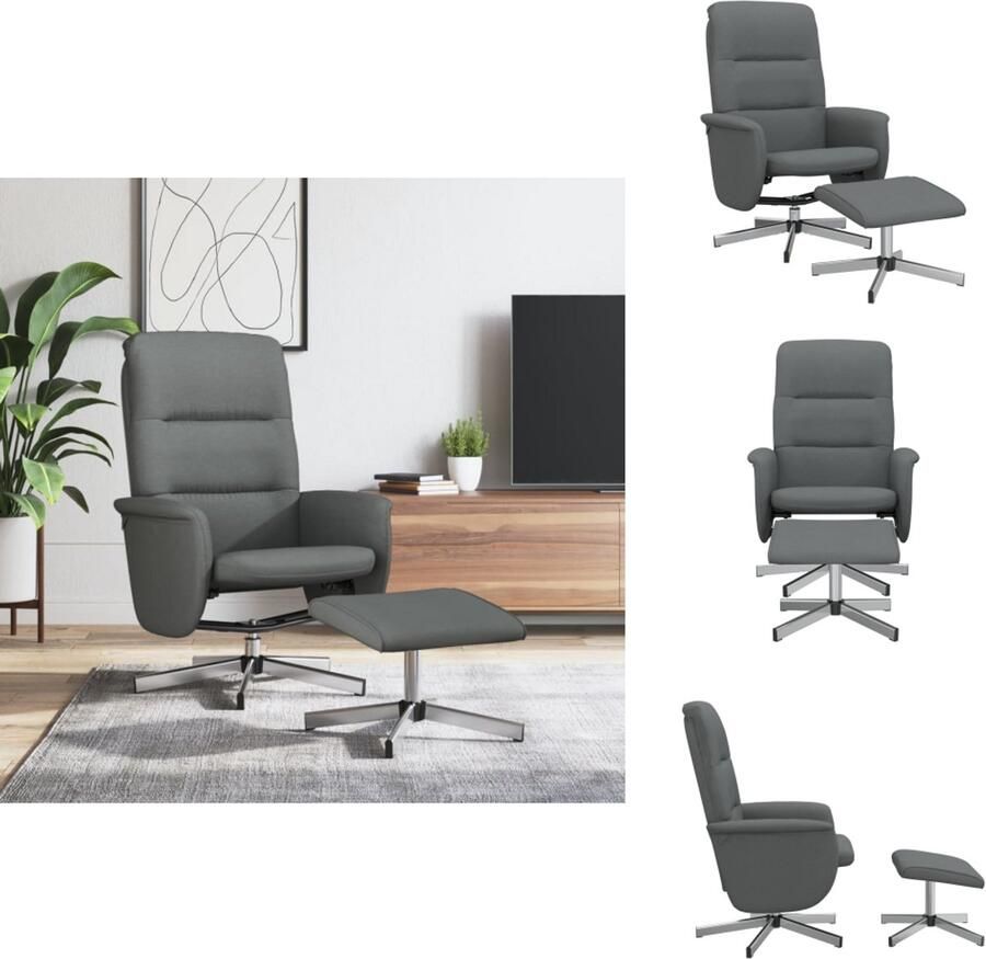 VidaXL Fauteuil Fauteuils Relaxfauteuil Draaifauteuil Fauteuil verstelbaar met voetenbank stof donkergrijs