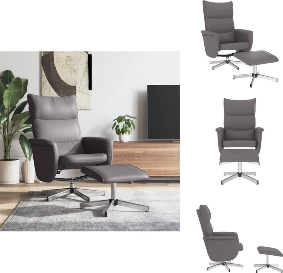 VidaXL Fauteuil Fauteuils Relaxfauteuil Draaifauteuil Fauteuil verstelbaar met voetenbankje kunstleer grijs