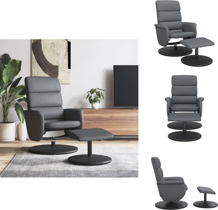 VidaXL Fauteuil Fauteuils Relaxfauteuil Draaifauteuil Fauteuil verstelbaar met voetenbankje kunstleer grijs