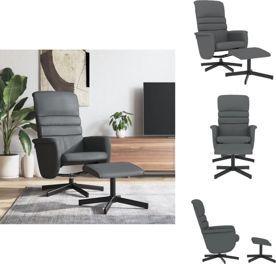 VidaXL Fauteuil Fauteuils Relaxfauteuil Draaifauteuil Fauteuil verstelbaar met voetenbankje kunstleer grijs