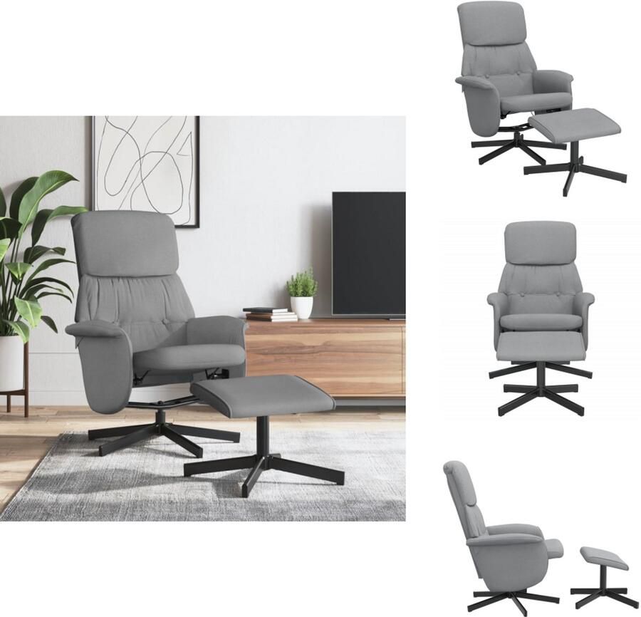 VidaXL Fauteuil Fauteuils Relaxfauteuil Draaifauteuil Fauteuil verstelbaar met voetenbankje stof lichtgrijs