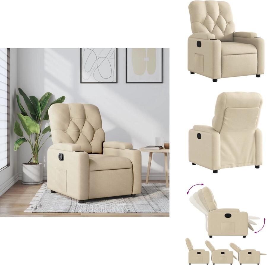 VidaXL Fauteuil Fauteuils Relaxfauteuil Leunstoel Fauteuil verstelbaar stof crèmekleurig