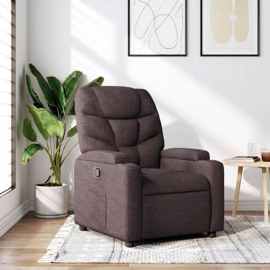 VidaXL Fauteuil Verstelbaar Stof Donkerbruin Verstelbare Fauteuil Fauteuils Loungestoel Relaxfauteuil Lederen Fauteuil - Foto 2
