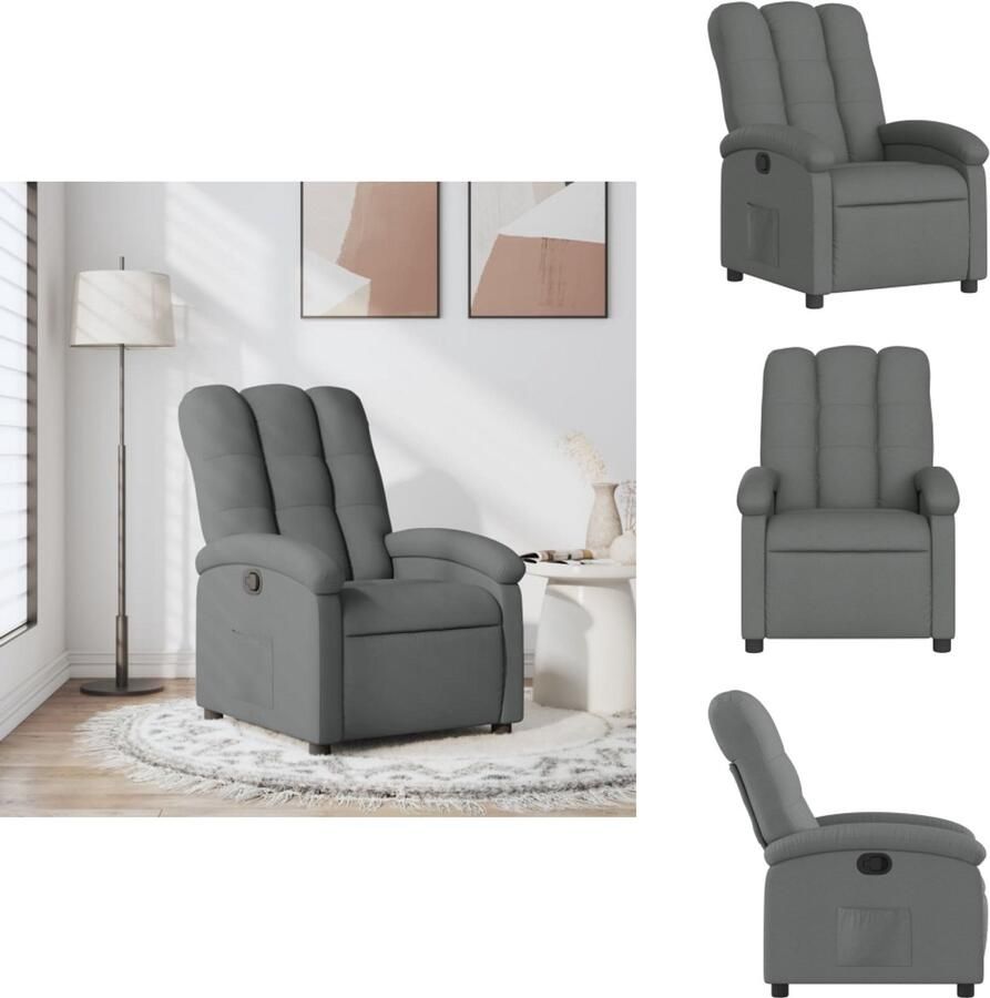 The Living Store Fauteuil verstelbaar stof donkergrijs Comfortabele Fauteuil Verstelbare Stoel Lounge Stoel Relaxfauteuil Fauteuils Grijs - Foto 5