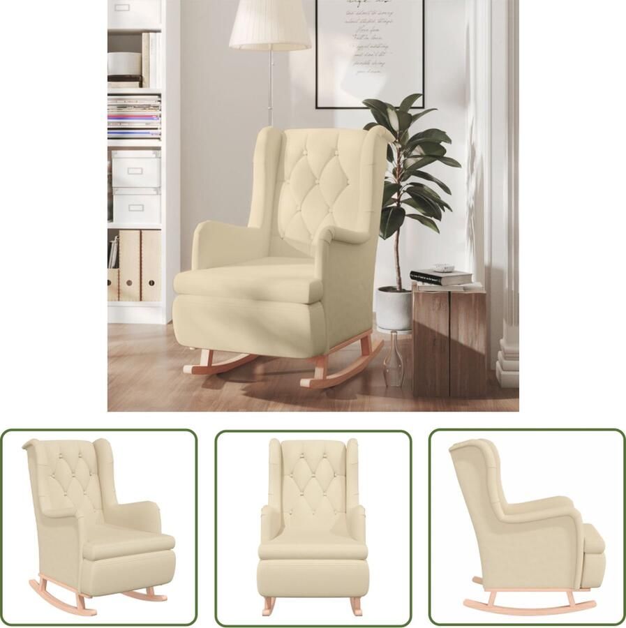 The Living Store Fauteuil met massief rubberwood schommelpoten stof crèmekleurig Trendy Fauteuil Moderne Fauteuil Fauteuils Creme Lederlook Fauteuil Relaxfauteuil - Foto 2