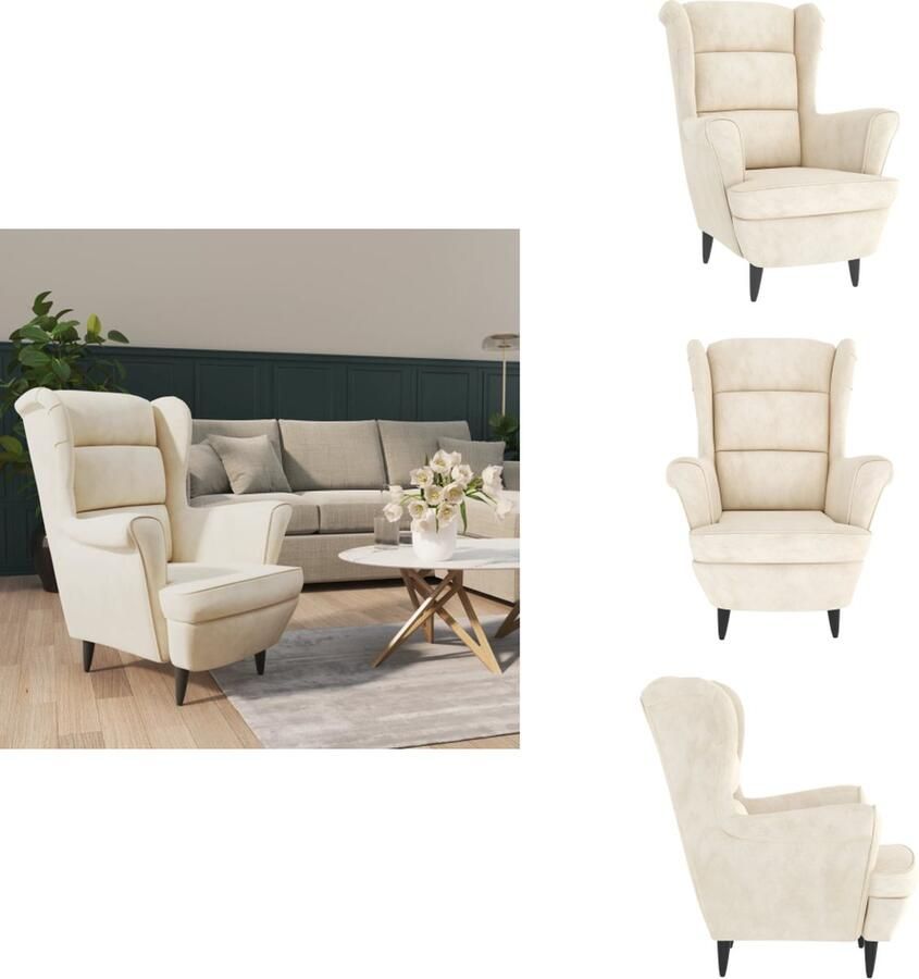 VidaXL Fauteuil Velvet Crèmewit 81 x 90 x 96.5 cm Stabiel frame Comfortabele zitting Fauteuil