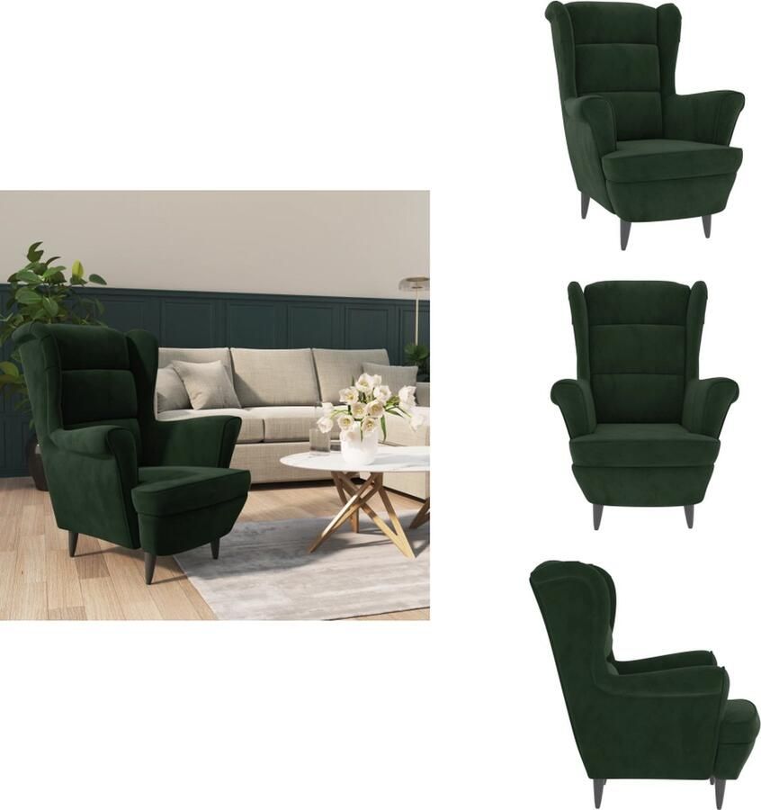 VidaXL Fauteuil Groen Fluweel 81 x 90 x 96.5 cm Stabiel Multiplex Frame Comfortabele Zitting 110 kg Draagvermogen Fauteuil