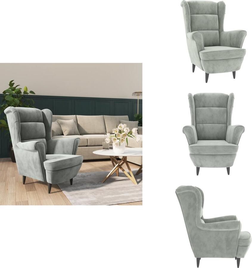 VidaXL Fauteuil Velvet Lichtgrijs 81x90x96.5 cm Stabiel Multiplex Frame Fauteuil