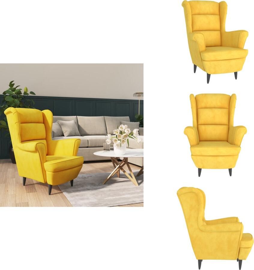 VidaXL Fauteuil Velvet Mosterdgeel 81 x 90 x 96.5 cm Trendy ontwerp Fauteuil - Foto 2