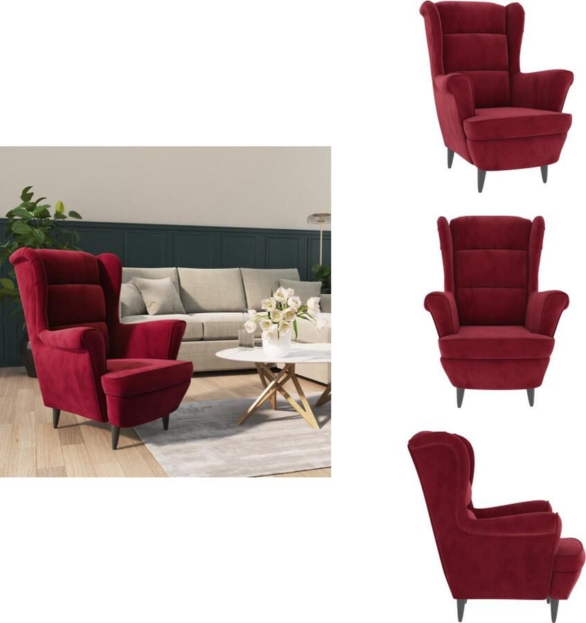 VidaXL Fauteuil Velvet Wijnrood 81 x 90 x 96.5 cm Stabiel frame Comfortabel zitten Fauteuil