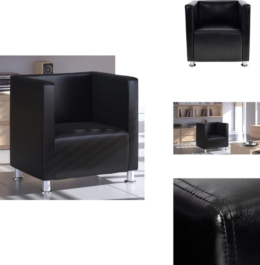 VidaXL Fauteuil Fauteuils Stoel Stoelen Fauteuil kubus kunstleer zwart