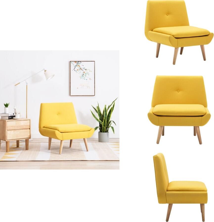 VidaXL fauteuil geel polyester 73x66x77 cm met rubberwood poten Fauteuil
