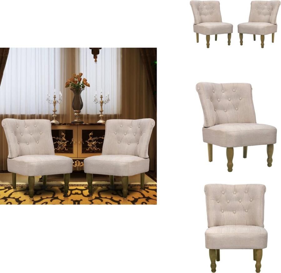 VidaXL Franse stoelenset crème massief houten poten 54x66.5x70cm Fauteuil