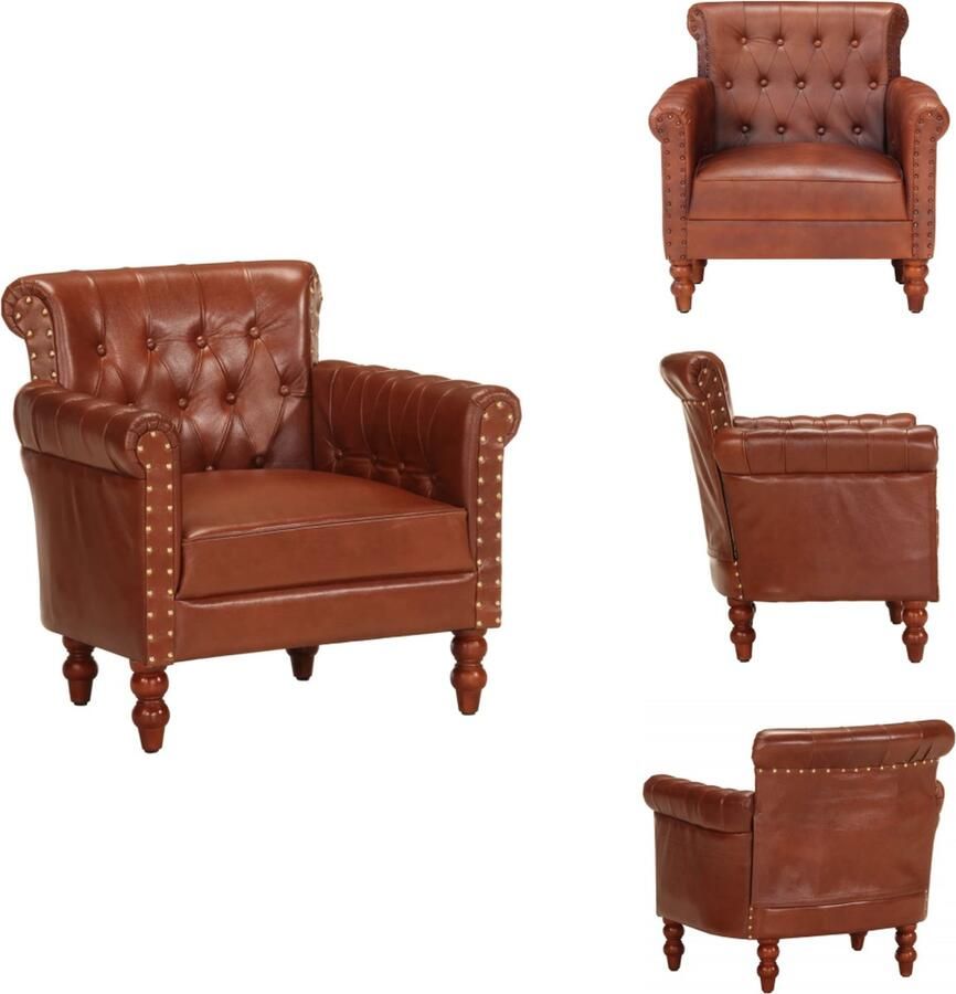 VidaXL Fauteuil Fauteuils Stoffen Stoel Stoffen Stoelen Fauteuil echt geitenleer bruin