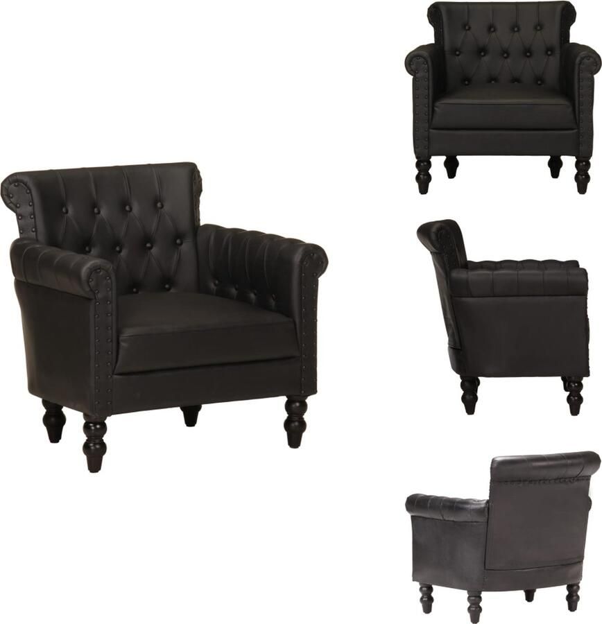 VidaXL Fauteuil Fauteuils Stoffen Stoel Stoffen Stoelen Fauteuil echt geitenleer zwart