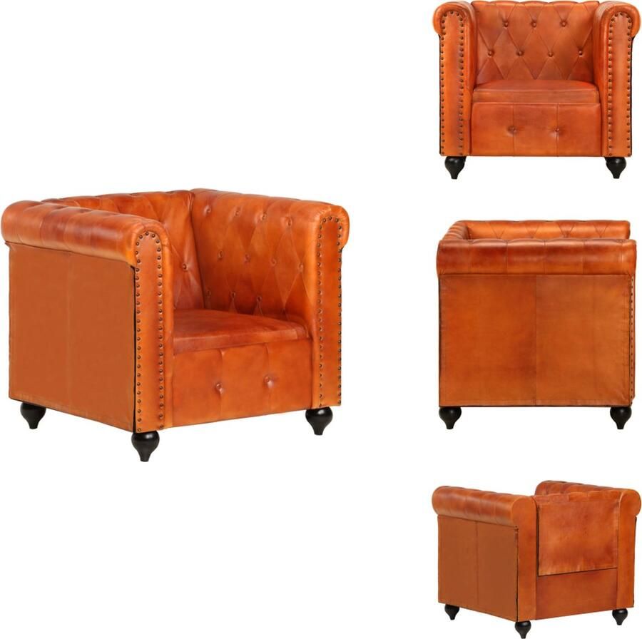 VidaXL Chesterfield fauteuil Moderne fauteuil in Chesterfield-stijl Echt leer en massief mangohout 89 x 76 x 75 cm Kleur- tan Fauteuil