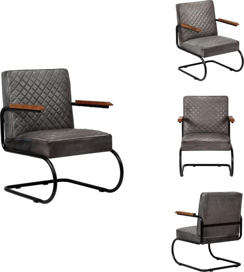 VidaXL Fauteuil Fauteuils Zitting Zittingen Fauteuil echt leer grijs