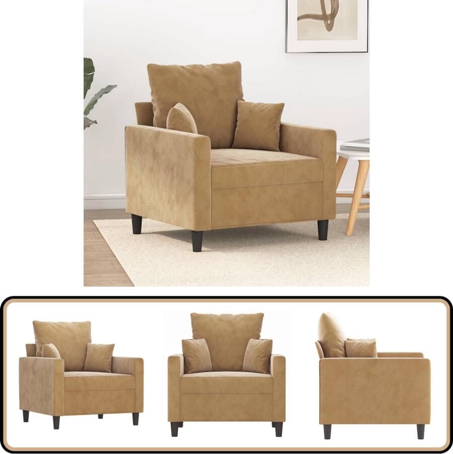 VidaXL Fauteuil Fluweel 60 cm Bruin Comfortabel Fauteuil Fluweelstoel Lounge Stoel Relaxfauteuil Salontafel - Foto 2