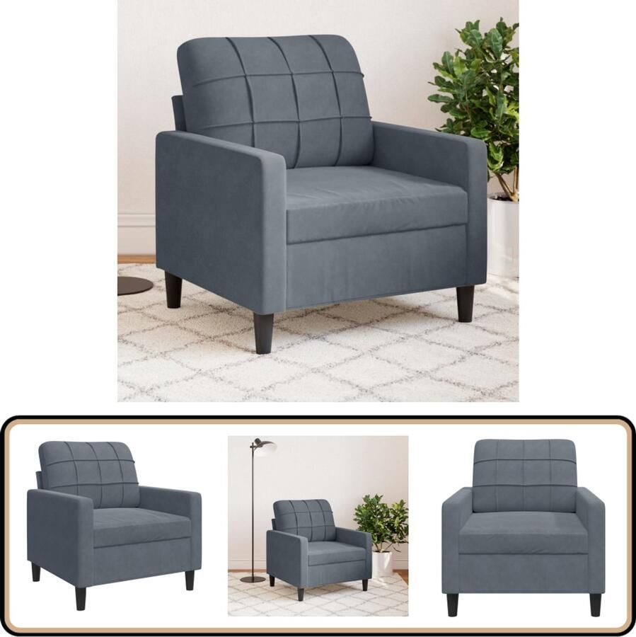 The Living Store Fauteuil 60 cm fluweel donkergrijs Fauteuil Donkere Kleuren Moderne Fauteuils Lounge Stoel Fluweel Fauteuil - Foto 2