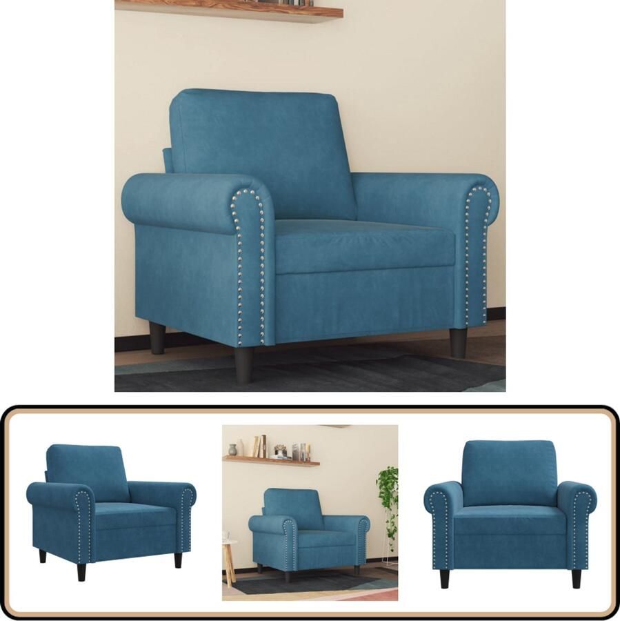 VidaXL Fauteuil Fluweel Blauw 60 cm Comfortabel Fauteuil Fluweel Stoffen Lounge Stoel Zitzak Relaxstoel