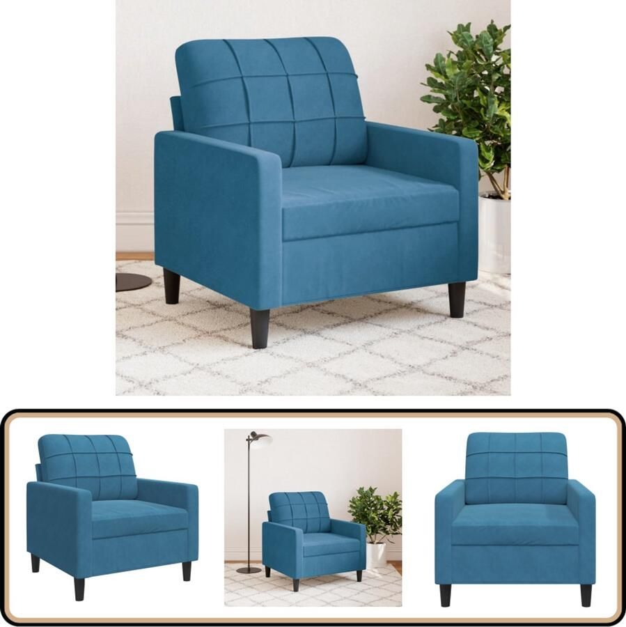 VidaXL Fauteuil Fluweel Blauw 60 cm Luxe Design Fauteuil Lounge Stoel Fluweelstoel Blauwe Fauteuil Moderne Fauteuil - Foto 2