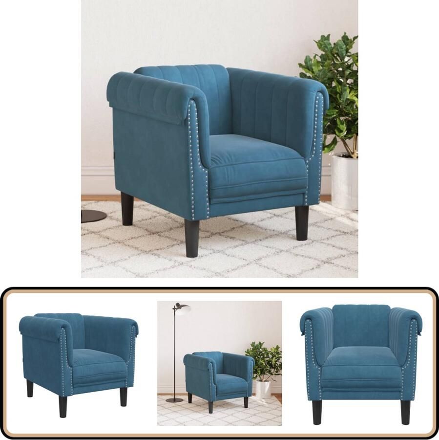 VidaXL Fauteuil Fluweel Blauw Comfortabel design Fauteuil Fluweel Blauwe Fauteuil Lounge Stoel Relaxstoel