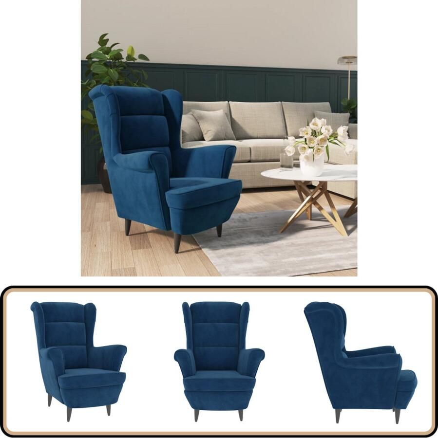 VidaXL Fauteuil Fluweel Blauw Comfortabel design Fauteuil Velvet Blauwe Fauteuil Fluweelfauteuil Lounge Stoel Eetkamerstoelen Moderne Fauteuil Stijlvolle Fauteuil Comfort Fauteuil
